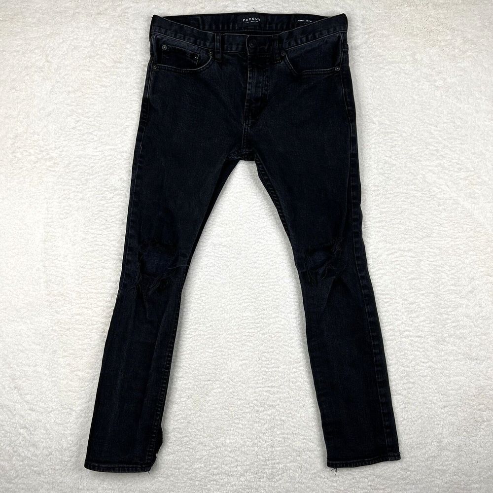 Pacsun Jeans Mens 30x30 Black‎ Charcoal Skinny Distressed Knees Split Hem Grunge